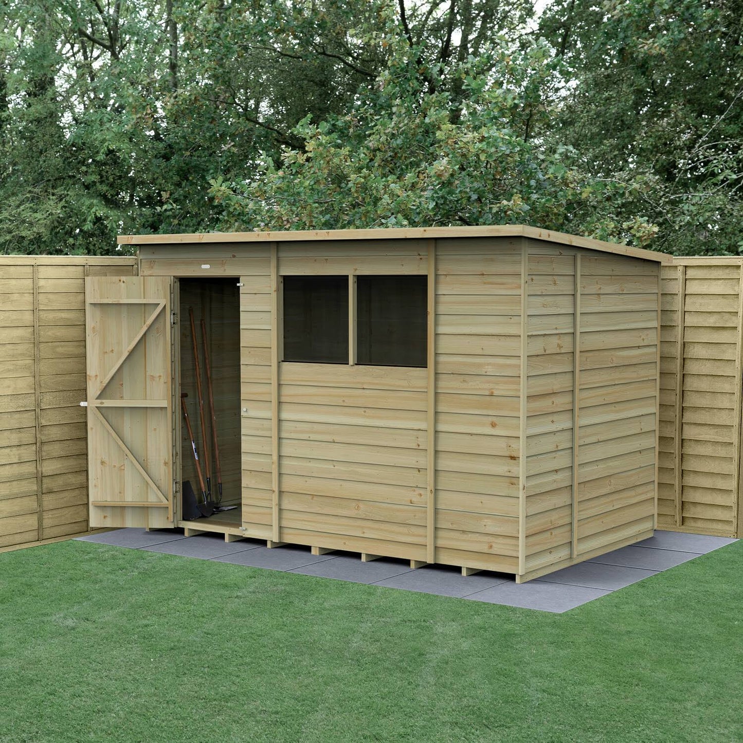 4Life Overlap Pressure Treated 10 x 6 Pent Shed - Forest