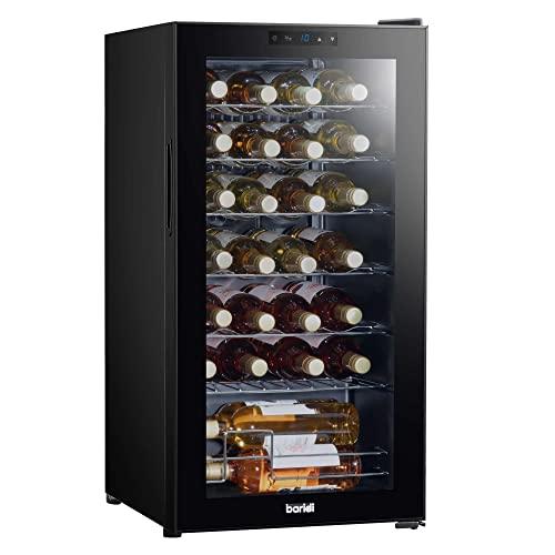 Baridi 28 Bottle Wine Cooler Fridge with Digital Touch Screen Controls & LED Light, Black - DH10