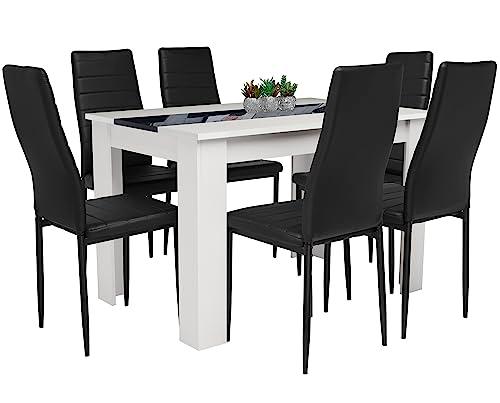 Blisswood Dining Table Set, Dining Table And Chair Set 6, Pu Leather Dining Room Chairs and 17mm Thick Table Top 140 x 80 cm Long Wooden Dining Table Modern Design Dining Table Set