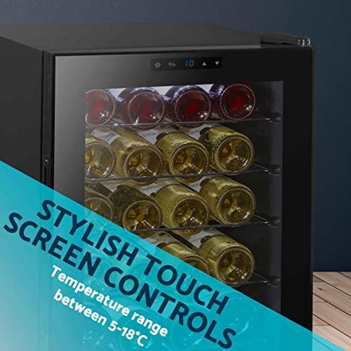 Baridi 28 Bottle Wine Cooler Fridge with Digital Touch Screen Controls & LED Light, Black - DH10